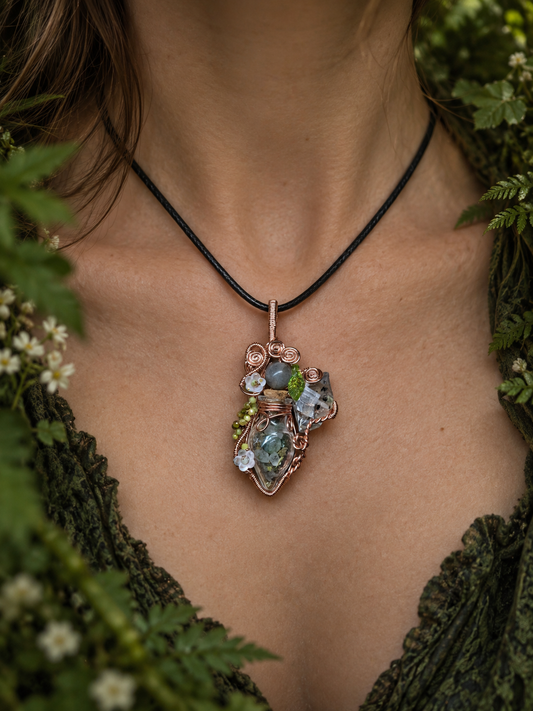 Protection spell jar and herkimer diamond pendant