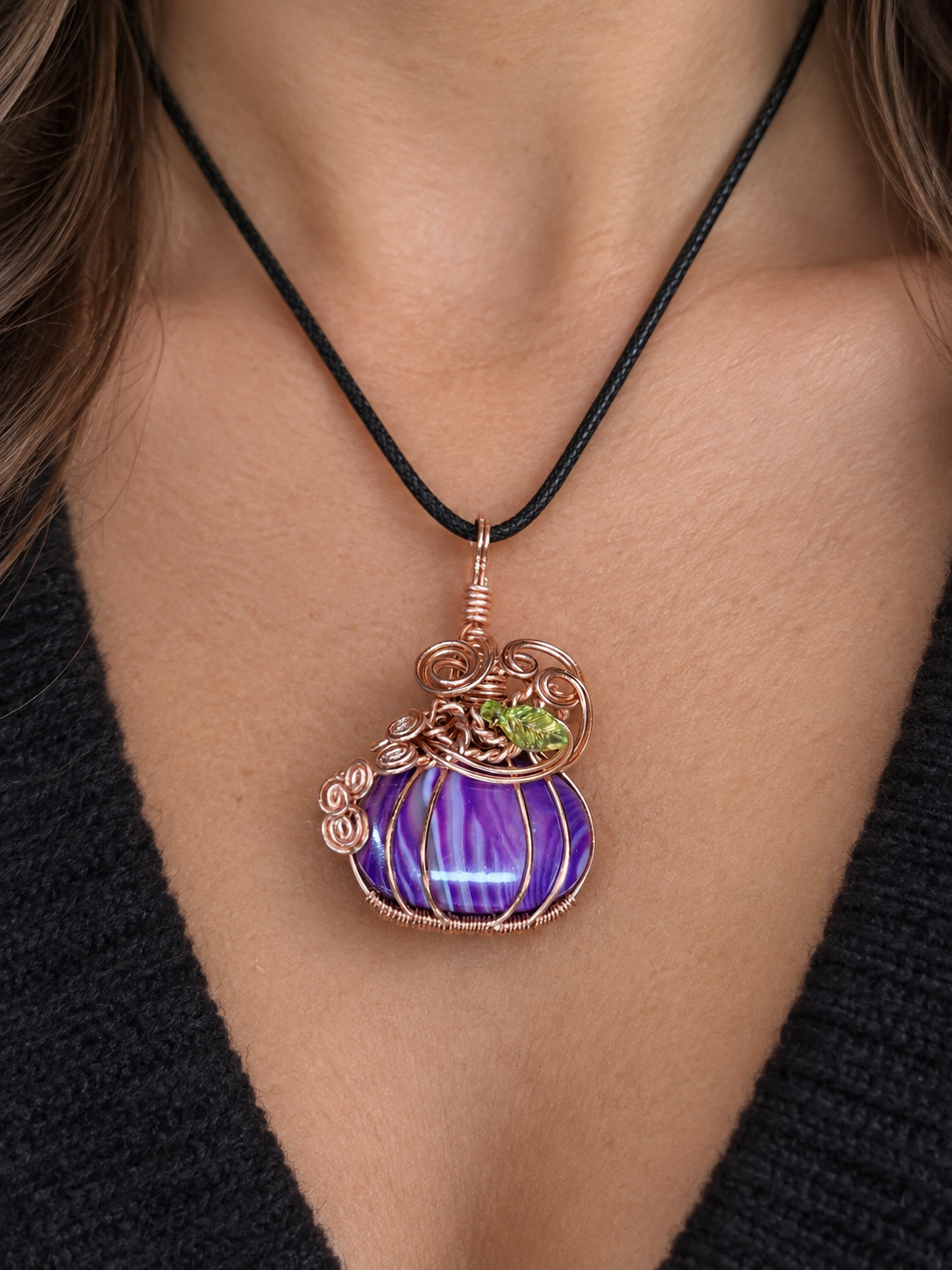 Purple agate pumpkin pendant