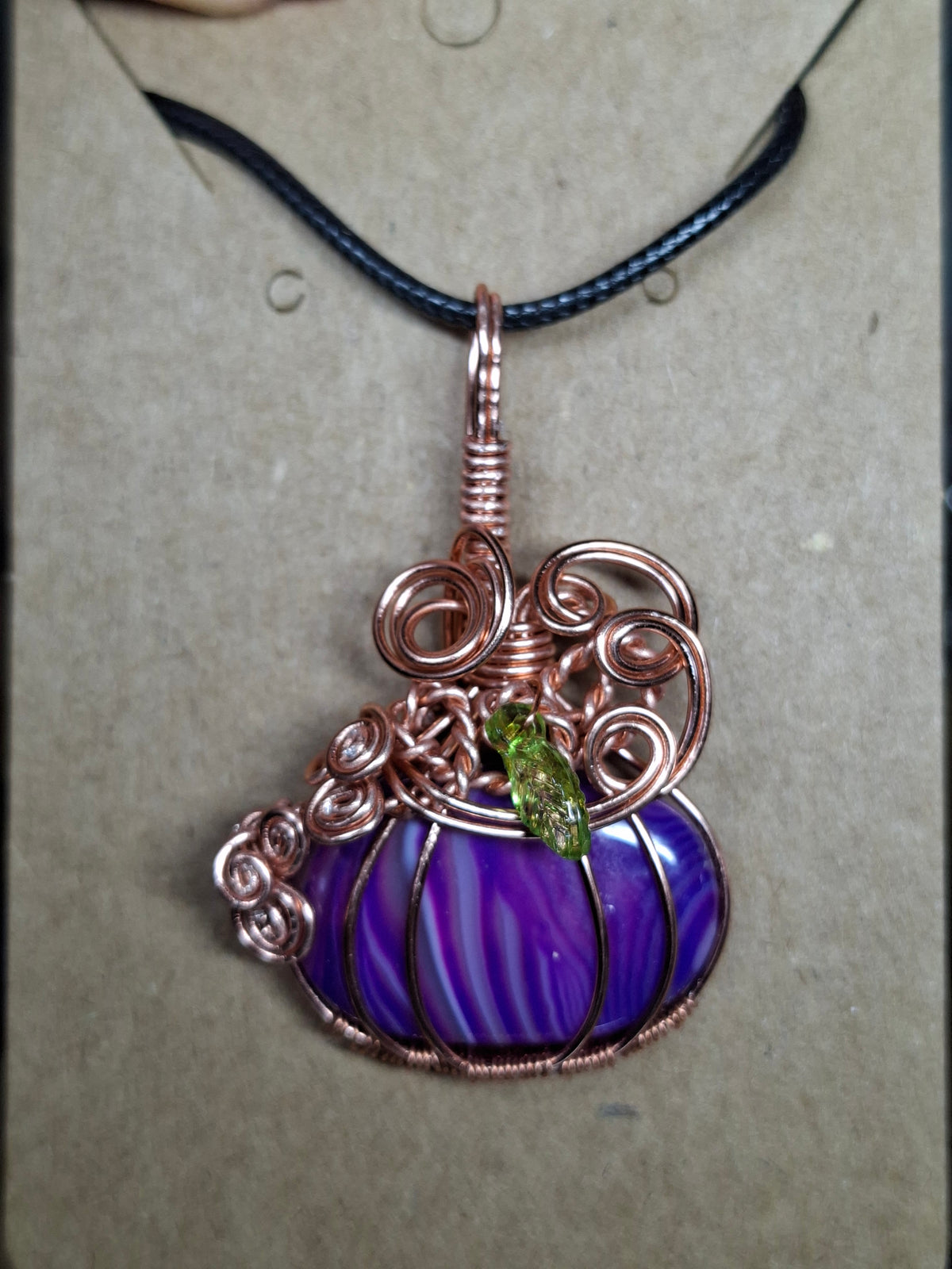 Purple agate pumpkin pendant