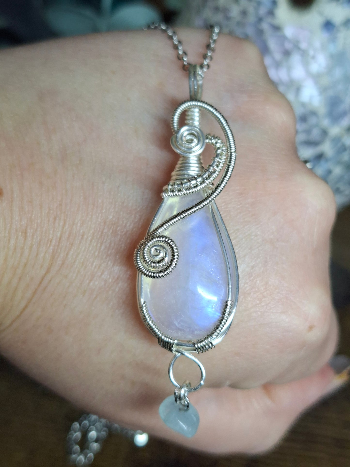 Moonstone ams aquamarine pendant
